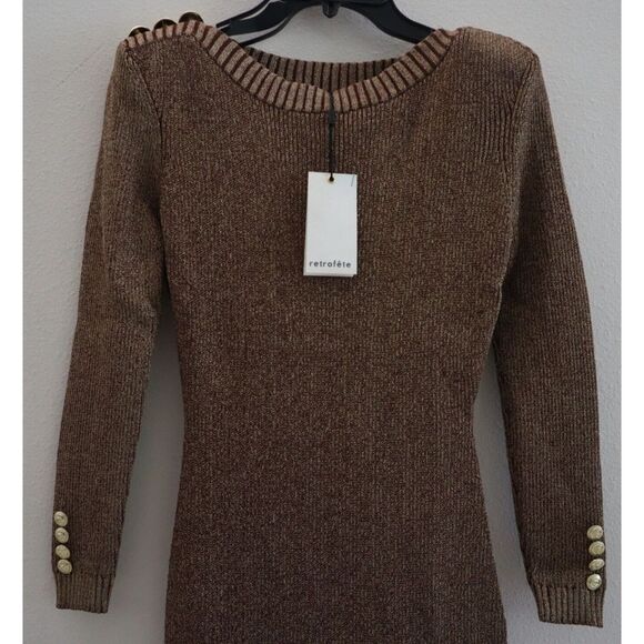 Retrofete FW22-5718 Women's Sz M Gold Avenue Metallic Rib Knit Mini Dress $325 - Picture 6 of 11